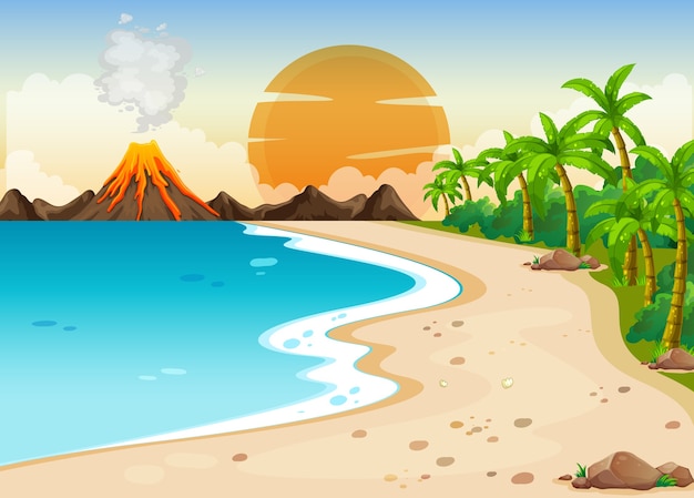 Free vector volcanic eruption outdoor scene illustration