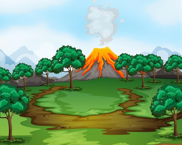 無料ベクター 火山噴火屋外シーンイラスト