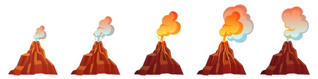 Volcanic eruption process in different stages