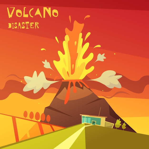 Vettore gratuito illustrazione di disastro del vulcano