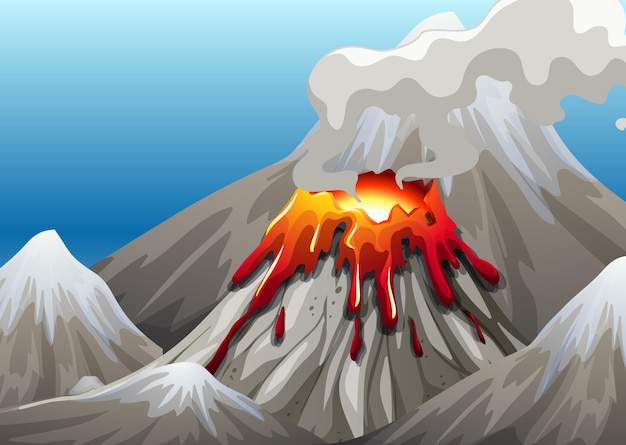 Бесплатное векторное изображение Извержение вулкана в природе в дневное время