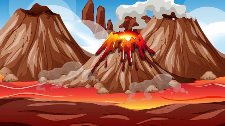 Free Vector volcano eruption scene at daytime