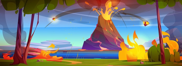 Free Vector volcano eruption with lava flow