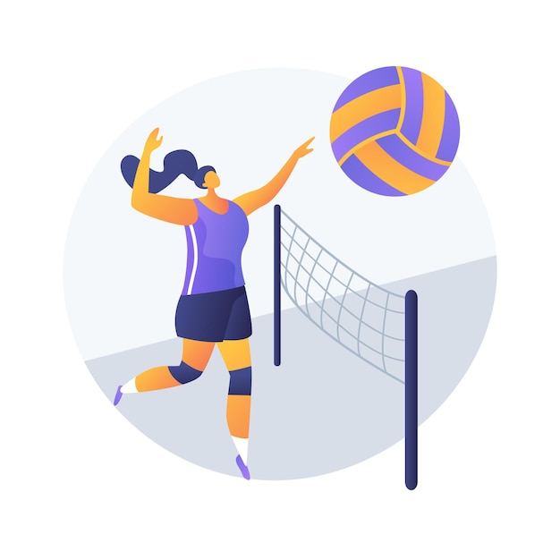 Illustrazione di vettore di concetto astratto di pallavolo. competizione di beach volley, sport ricreativo, squadra professionale, attrezzatura, torneo universitario, metafora astratta del campionato del mondo di orologio.