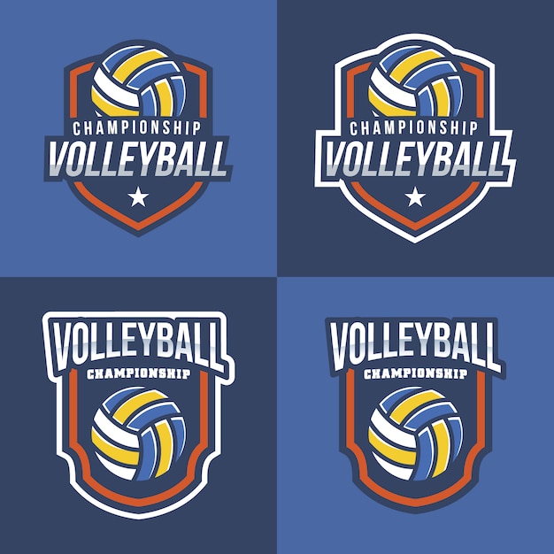 Vettore gratuito collezione di logo di pallavolo con sfondo blu