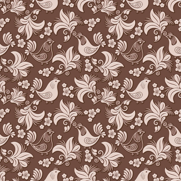 volumetric flower, bird seamless pattern background.