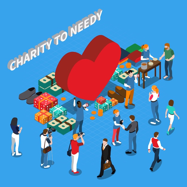 Free vector volunteer charity people isometric concept