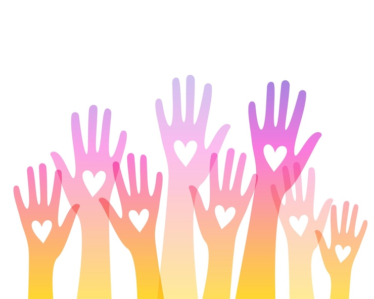 Free Vector volunteer community hand up background with love heart design vector