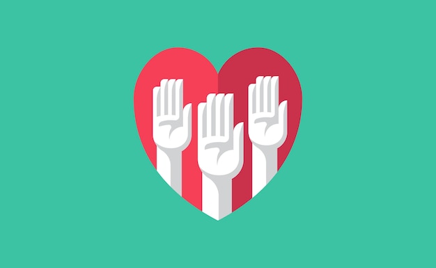 Волонтерские руки в иллюстрации сердца
