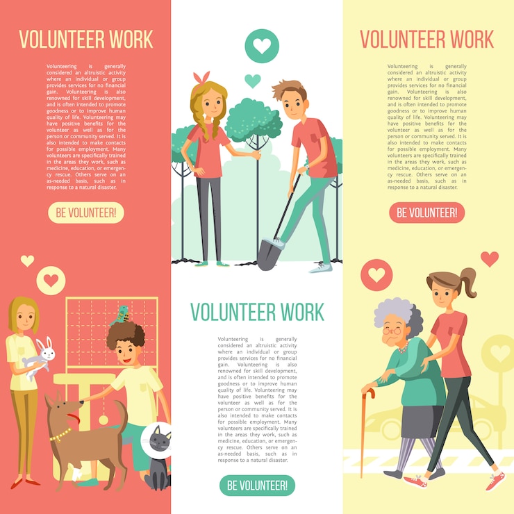Free Vector volunteers work vertical banners set 