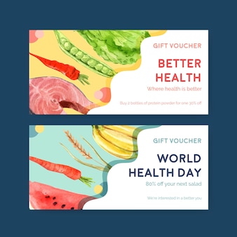 Шаблон купона на всемирный день здоровья в стиле акварели