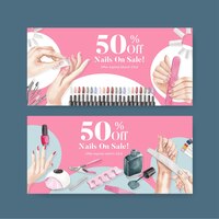 Voucher template with nail salon conceptwatercolor stylexdxa