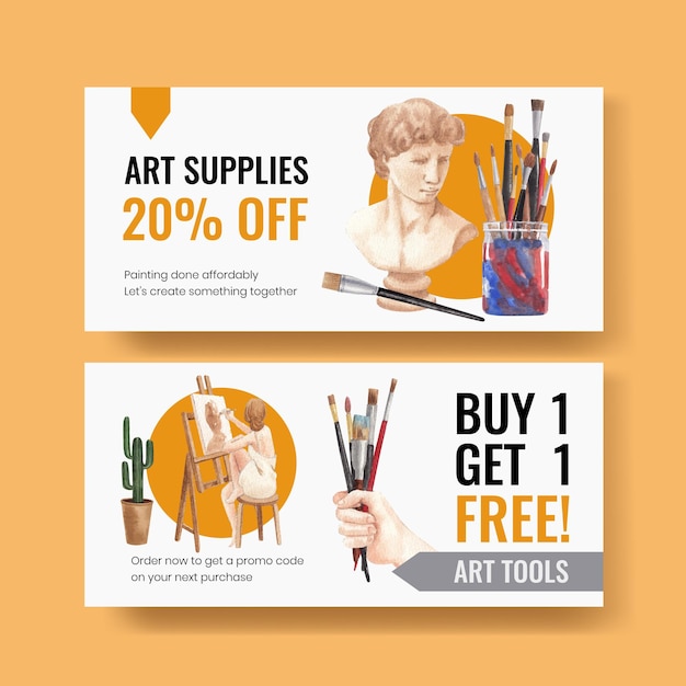 Free vector voucher templates with international artists day in watercolor style