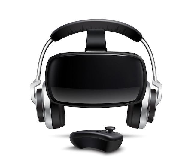 Vr headset headphones gamepad realistic image