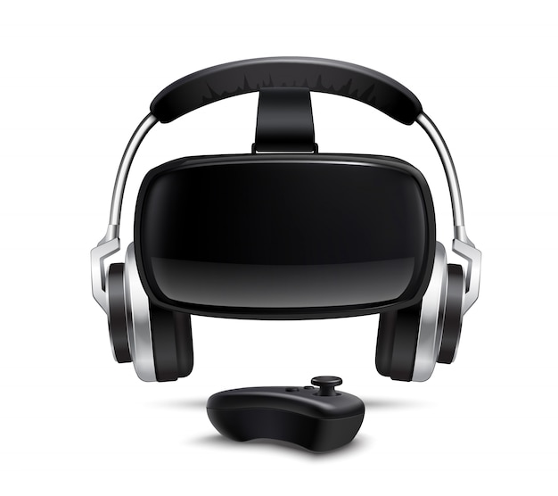 VR Headset Headphones Gamepad Realistic Image 