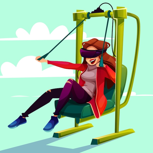 Vr simulator entertainment paragliding cartoon illustration.