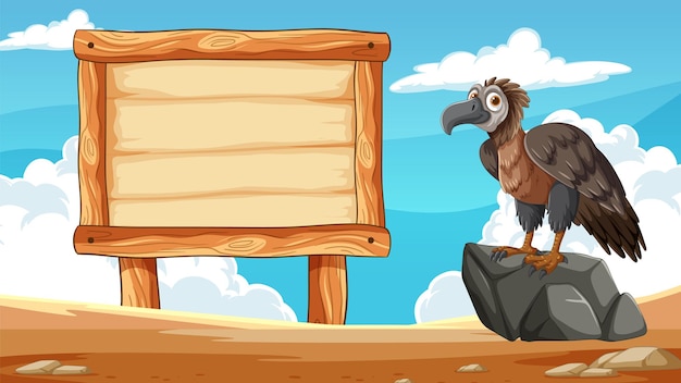 Free vector vulture perched by wooden signboard