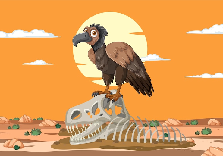 Free Vector vulture perched on desert dinosaur bones
