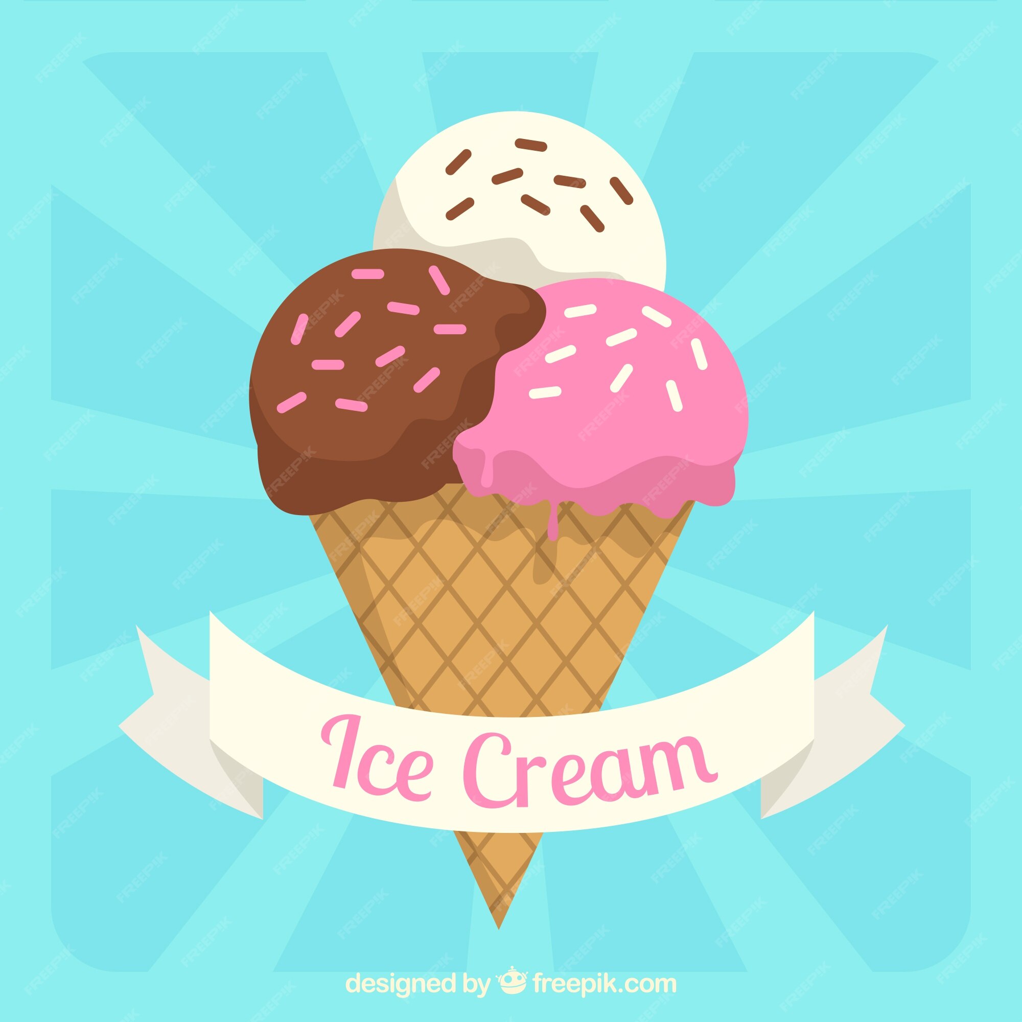 Colorful 3 ball cone ice cream set Royalty Free Vector Image