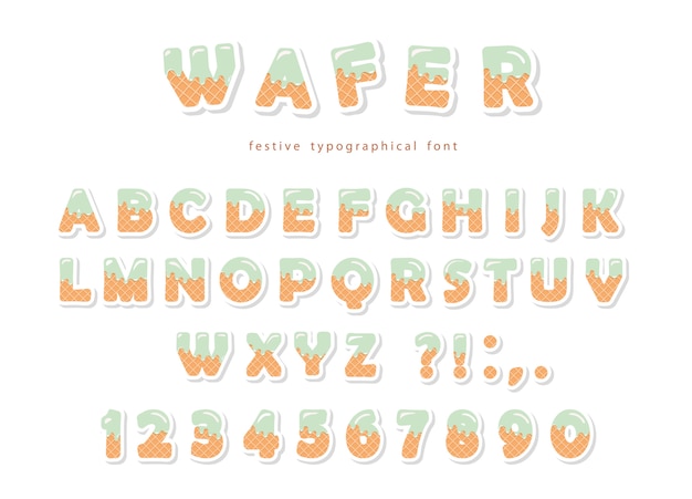 ウェーハフォントかわいい甘い文字と数字 プレミアムベクター ウェーハフォントかわいい甘い文字と数字 プレミアムベクター