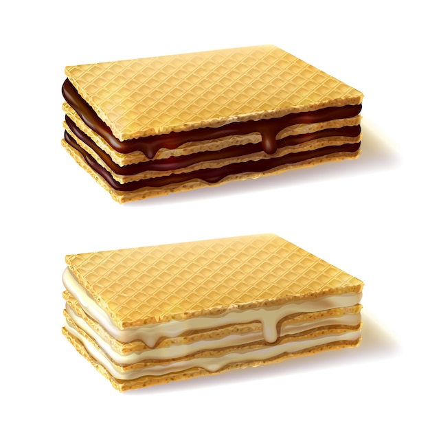 Wafers with chocolate and vanilla filling