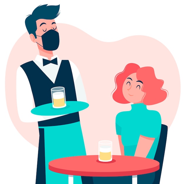 Free vector waiter wearing face mask and serving design