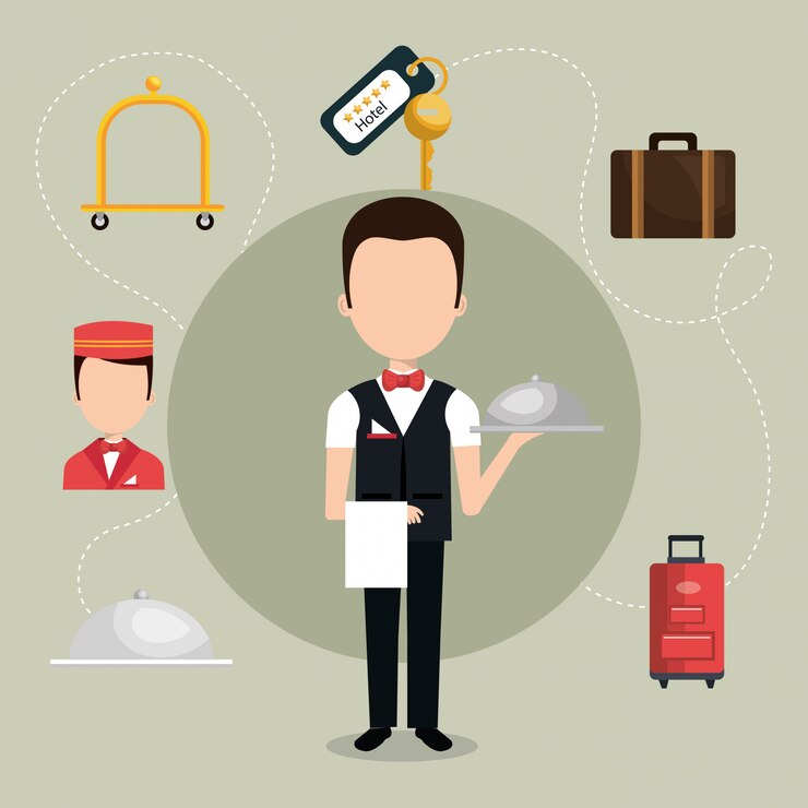 Free Vector waiter working in the hotel character