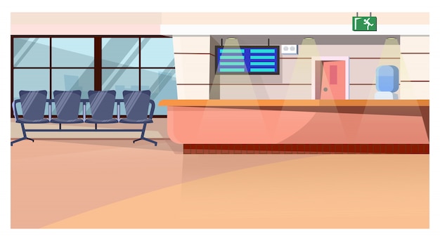 Vettore gratuito sala d'attesa con contatore nell'illustrazione dell'aeroporto