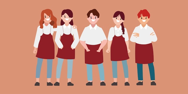 Free vector waitress woman and man character people avatar realistic vector design