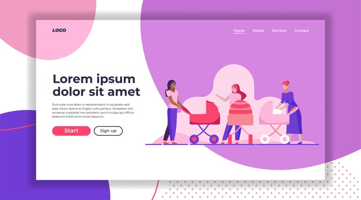Free Vector walking new mothers landing page template