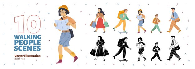 Free vector walking people men women and boy