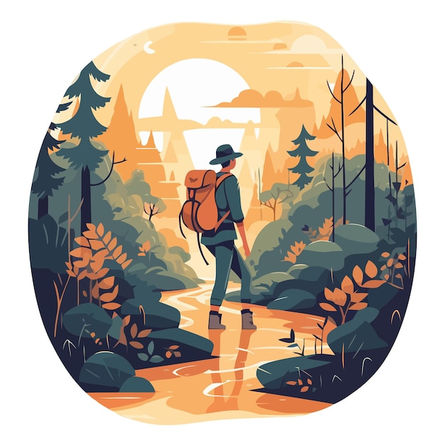 Free vector walking through the forest adventure