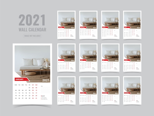 Wall calendar 2021 template Premium Vector