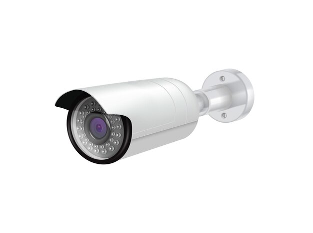 Wall security camera on white background realistic vector illustration
