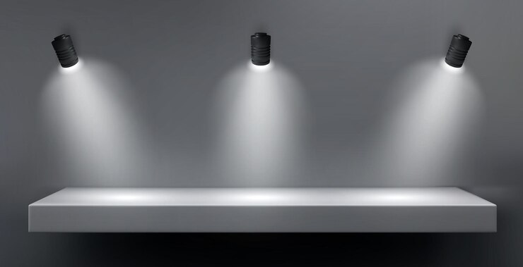 Free Vector wall with shelf and light lamp for product display