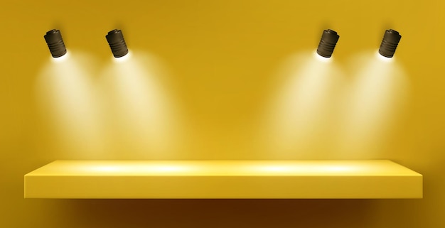 Wall with shelf and light lamp for product display