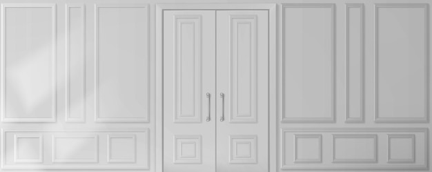 Стена с белыми деревянными панелями и дверями