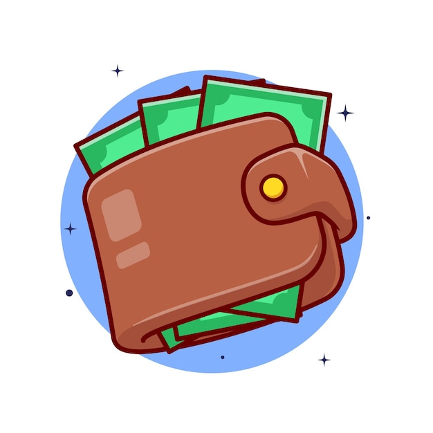 Free vector wallet and money cartoon vector icon illustration finance business icon isolated flat vector