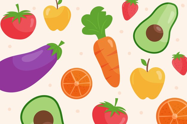 Wallpaper with fruits and vegetables concept