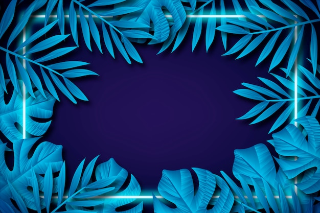 네온 프레임 개념 현실적인 잎 벽지