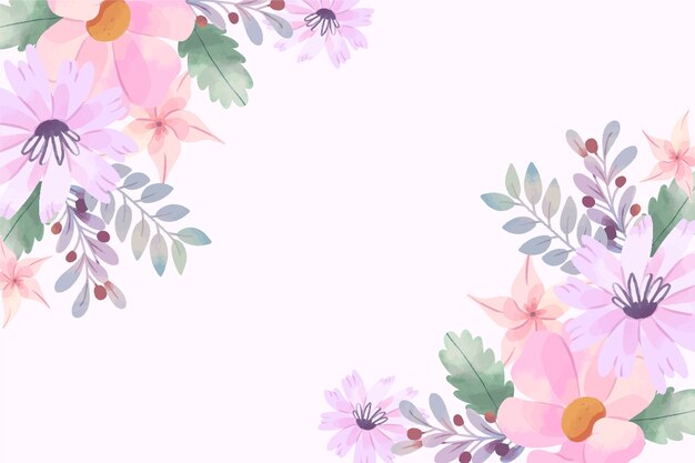 Wallpaper with watercolor flowers in pastel colors