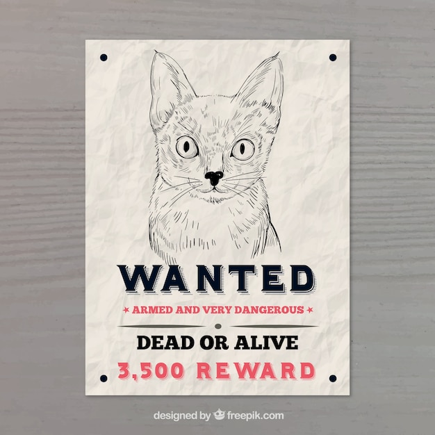 Vettore gratuito wanted poster con il gatto