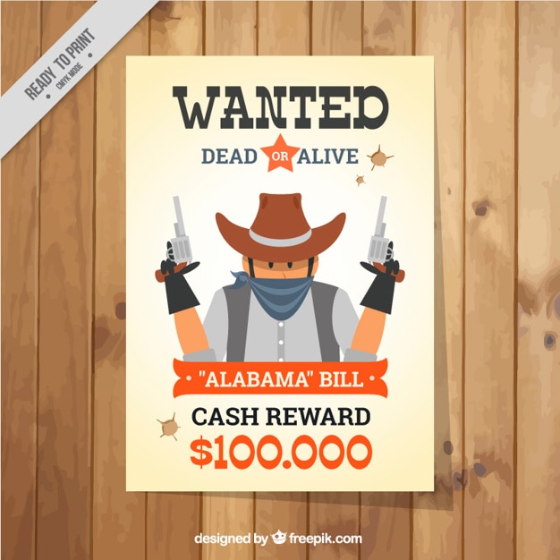 Free vector wanted poster with dangerous criminal in flat design