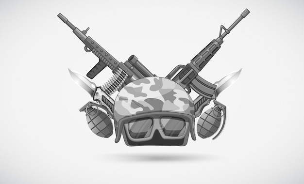 Тема войны со шлемом и оружием