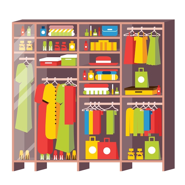 Premium Vector | Wardrobe for clothes illustration, cartoon room ...