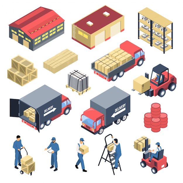 Free vector ware house isometric icons set