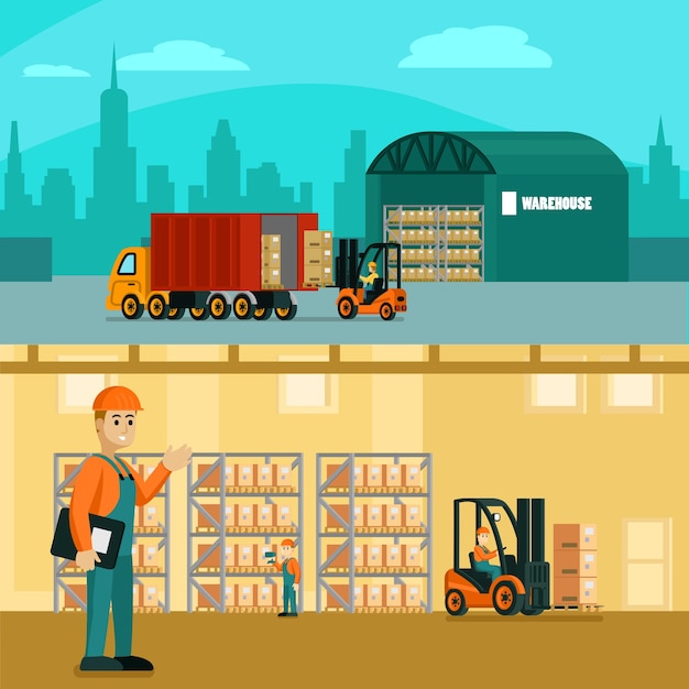 Free vector warehouse horizontal illustration