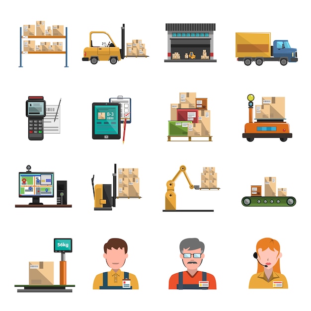 Warehouse Icons Flat