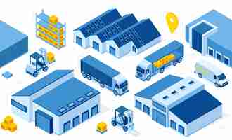 Free vector warehouse industry with storage buildings