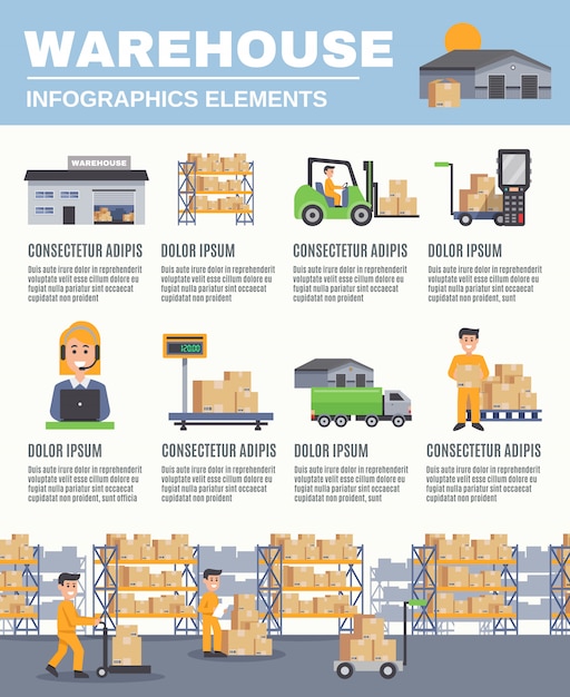 Vettore gratuito layout di infographics del magazzino